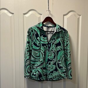 Talbots Green and Navy Patterned Top